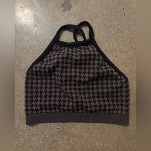 Colsie Brown Houndstooth Seamless Halter Sports Bra